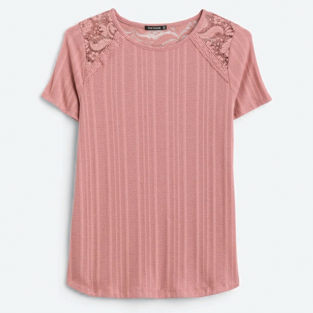 Pink Clover Laney Lace Shoulder Knit Top, Size Medium